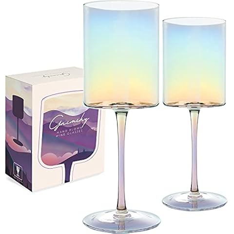 Gnimihz Iridescent Wine Glasses Set of 2-16oz Cylindrical Red White Wine Glass, Made from Lead-Free Premium Crystal, Great Gift for Wedding, Anniversary, Christmas, Birthday, 9’’ Tall, Clear Cover