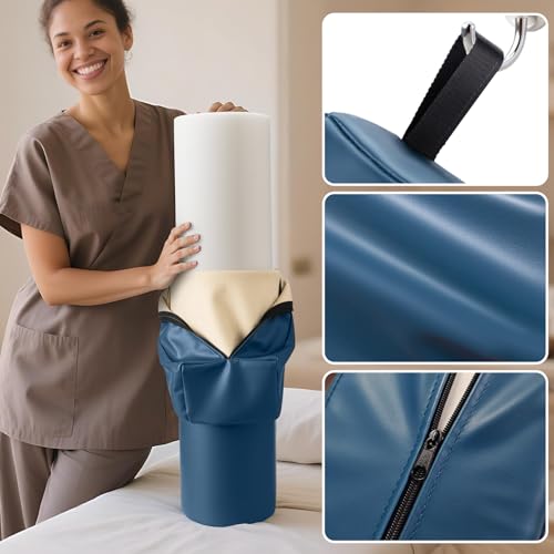 Image of Noverlife 3 /4 Round Massage Bolster, 26x6x6 inch Leg Bolster for Massage Table with Strap Handle PU Leather Bolster Pillow for Legs, Physical Therapy Bolsters Under Back Knee Ankles Pain Relief - Blue