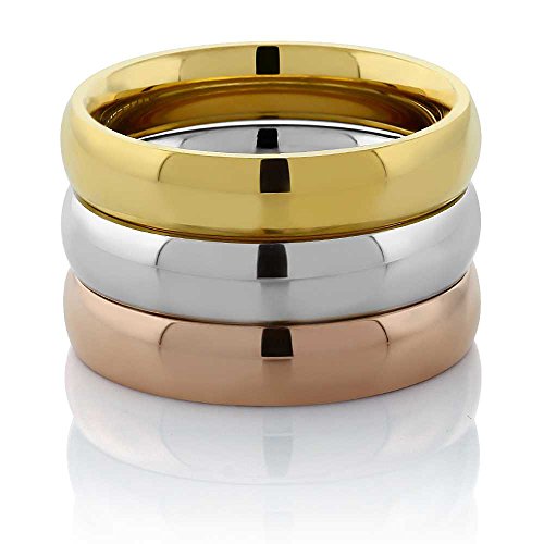 Anillo de acero inoxidable tricolor juego de alianzas finas oro rosa amarillo plata 2
