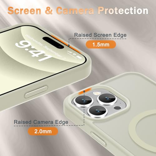 Image of YENAPOON for iPhone 14 Pro Max Case, Matte Magnetic Phone Cover [with 1 Screen Protector] [Support for MagSafe] [Shockproof Military Grade Protection] Translucent Frosted Back, Cream White