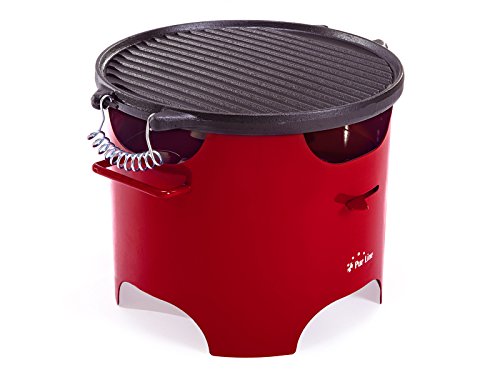 Barbacoa De Etanol 0.5L En Acero Rojo Y Plancha Redonda De Hierro En Oferta Purline Barbacoa De Biocombustible Con Plancha Redonda De Hierro Fundido Bb03