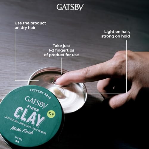 Image of GATSBY Japan's No. 1 Hair Fiber Clay 80g | Matte Finish | Enriched with Pro-Vitamin B5 and Keratin | Volumizing | Strong Hold | Restylable | Easy to Wash Off | Hair Clay for Men