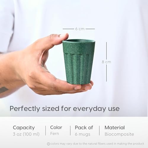 Image of Set of 6 Eco-Friendly Cutting Chai Cups | 100ml Reusable Coffee & Tea Cups | Rice Husk & Bamboo Fiber | Microwave & Dishwasher Safe | Lightweight & Durable | Hot & Cold Beverages (Fern Color)