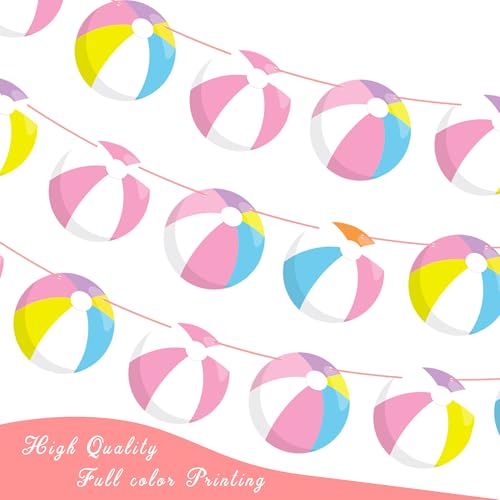 Beach Ball Banners Summer Pool Party Decorations 4PCS Pink Beach Pool Ball Cutouts Banner Hawaiian Theme Hanging Decor for Girls Summer Hawaii Birthday Baby Shower Supplies by umoni - Used condition - Image 3