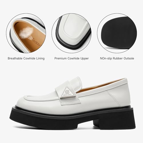 Image of BEAU TODAY Chunky Loafers Women,Patent Full Grain Leather Loafers for Women,Comfortable Slip-on Fashion Platform Shoes, Non Slip Business Casual Work Office Square Toe Dress Shoes