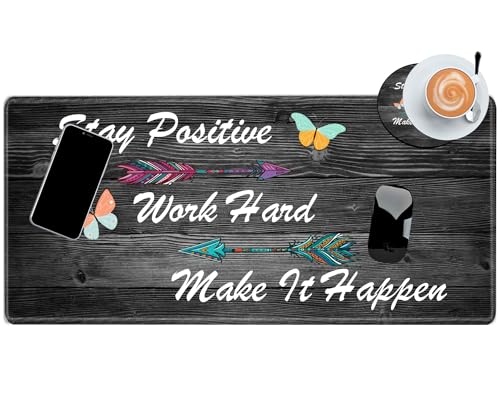 Image of Stay Positive Mouse Pad 24x12 Inch Desk Mat Work Hard and Make It Happen Mousepad Inspirational Quote Desk Pad XXL Computer Mat for Wireless Mouse Work Coaster Set