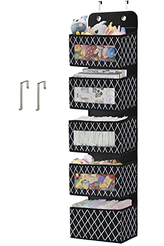 Image of VERONLY Over the Door Hanging Organizer, 5 Large Pockets, 2mm Thick Hard Cardboard, Non-Woven Fabric, 12.2"(W)x5"(D)x49.6"(H), Multi-Purpose Storage for Nursery, Pantry, Bathroom, Bedroom