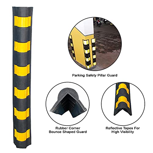 Image of LADWA 1000 mm 2 Peices Parking Safety Pillar Guard, Rubber Corner Bounce Shaped Guard with Yellow Reflective Tapes for High Visibility - (Pack of 2)