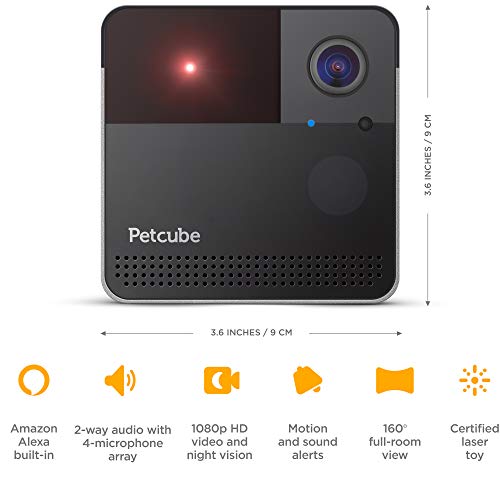 [New 2020] Petcube Play 2 Wi-Fi Pet Camera with Laser Toy & Alexa Built-In, for Cats & Dogs. 1080P HD Video, 160° Full-Room View, 2-Way Audio, Sound/Motion Alerts, Night Vision, Pet Monitoring App