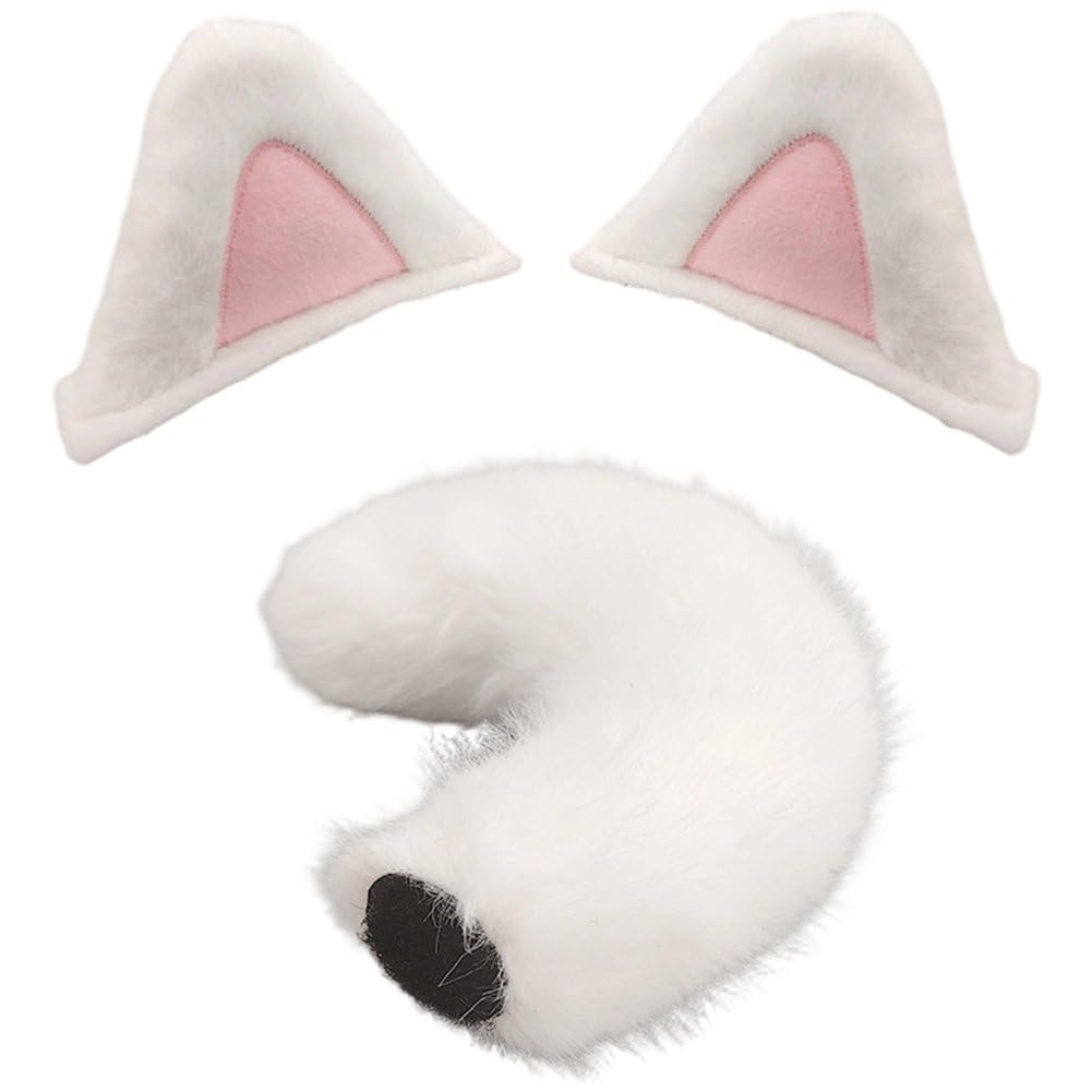 Fituenly Diy Cat Ear Helmet Decorations, Plush Cat Ears & Tail Stickers for Motorcycle Helmets, Cute Cosplay Accessories