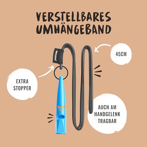 Rudelkönig Hundepfeife für Rückruf - Professionelle Trainingspfeife mit genormter Frequenz und Pfeifenband - Erziehungshilfen für Hunde