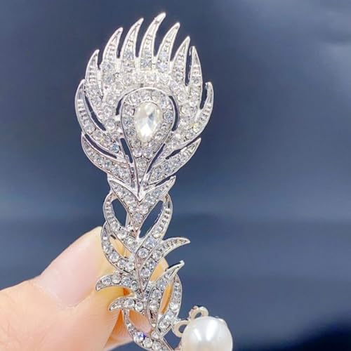 Image of Rhinestone Feather Brooches for Women Men,Vintage Animal Peacock Pin Gold /Silver /Blue / Crystal Diamond Lapel Pins Fashion Enamel Feather Leaf Brooch Elegant Dress Coat Pin Decor Wedding Christmas Birthday Jewelry