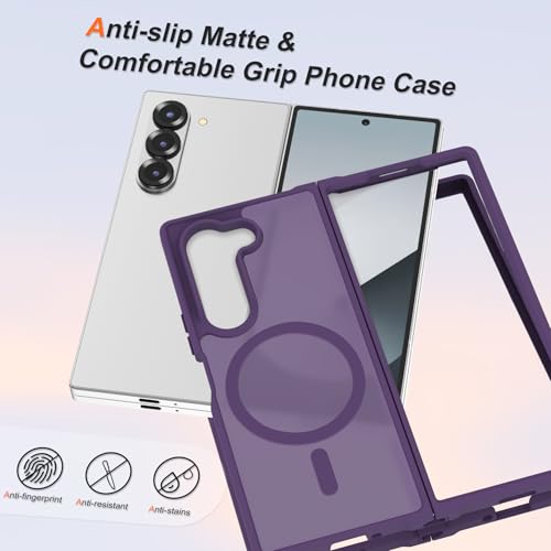 Image of ORETECH Magnetic Case Compatible with Samsung Galaxy Z Fold 6 Case, Translucent Back Non-Slip Hard PC Shockproof Bumper Protective Phone Case Cover for Samsung Z Fold 6 - Deep Purple | Translucent Back Non-Slip Hard PC Shockproof Bumper Protective Phone Cover