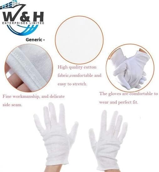 Hands Care Cotton Gloves for Dry Work, White Soft Gloves for Daily Work, Pack of 12