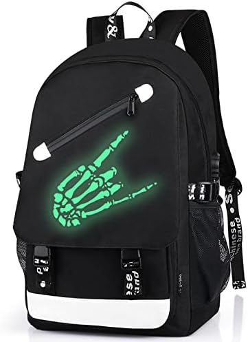 FEWOFJ School Bags for Teen Boys, Anime Backpack for Teenagers (Skeleton Hand)