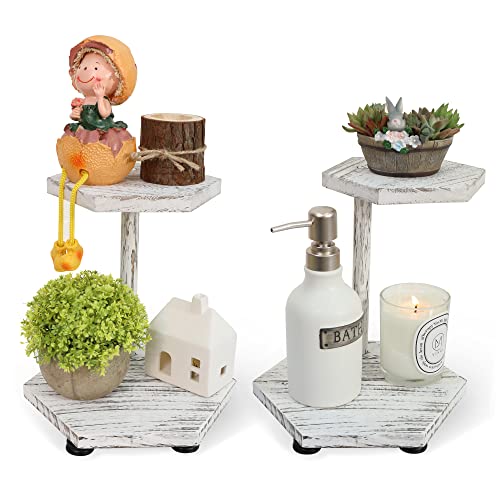 Tikea Hexagonal Wood Riser for Display, 2-Pack Wood Farmhouse Riser