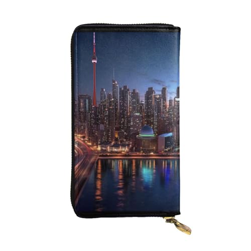 Leather Wallet for Women & girls, Fashion Long billfold Wallets, Ladies purse for Daily, Cityscape Night Canada ID card package, Slim Thin RFID Blocking Credit Card Wallets with Zipper Coin Pocket