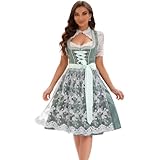Oktoberfest 2-teiliges Outfit：Unser Dirndlkleid umfasst ein Kleid mit Rocklänge von 60 cm und jugendlicher Kraft Farbe und eine abnehmbare Spitzenschürze mit schönen Blumenmustern, die mit dem Farbschema des Kleides koordiniert, die schön ist und von insgesamt Spiel koordiniert.
