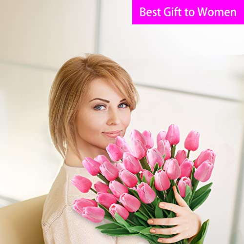 Starryle 10Pcs Pink Tulips Real Touch Artificial Flowers Fake Flowers For Decoration Faux Flowers For Home Kitchen Office Wedding Spring Holidays Valentine's Day Decor #TOP5