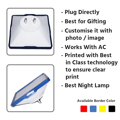 Image of Personalized Square Night LED Lamp with Custom Photo & Text | 4 x 4 Inch Plastic Night Light | Plug-in AC Powered | Custom Gift for Birthday, Anniversary, Home Decor & All Occasions (Black)