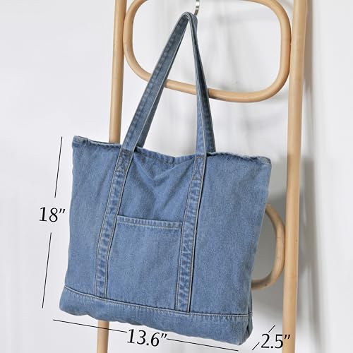 HOXIS Light Weight Soft Denim Tote Unisex Shopper Shoulder Handbag2