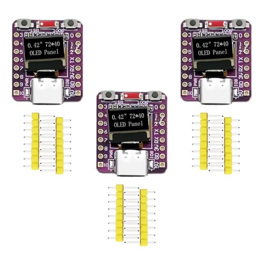 Binghe ESP32-C3 Módulo ESP32-C3 OLED Placa de Desarrollo con 0.42" OLED Display y 2.4G WiFi Bluetooth 4MB Flash Interfaz USB Tipo C para Desarrollo de IoT Compatible con Arduino(3 Pezzi)