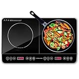 Andrew James Induction Hob Cooker 2000W, Portable Electric Hob with Hot Plate | Electric Induction Cooker with Touch Controls & 10 Heat Settings, Portable Stove (Double Black)