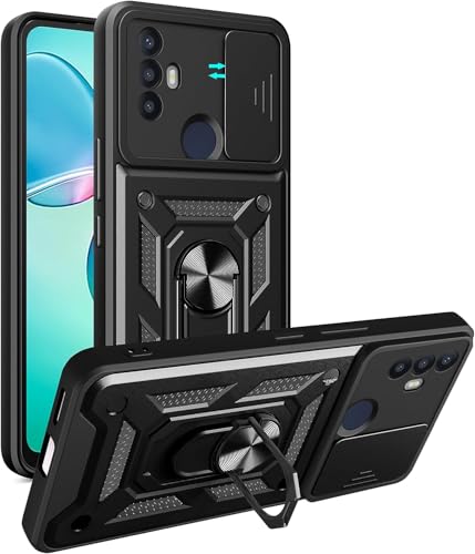 Movilear Funda Carcasa Armor para TCL 30 SE / 30S / 305/306 4G, Antigolpes Cubierta de Camara Deslizante para Proteger con Soporte Giratorio de Anillo Color Negro Armadura Antigolpes FANA