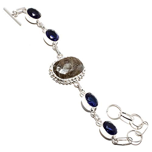 Bracelet argent 925 labradorite facettes saphir bleu SF-1260