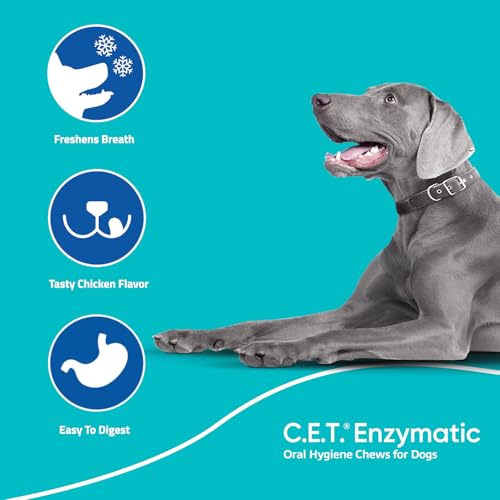 C.E.T. Enzymatic Oral Hygiene Chews for Dogs - Plaque & Tartar Control - Single Layer Beefhide with Exclusive Dual-Enzyme System & Tasty Chicken Flavor - Easy to Give Dog Dental Chew