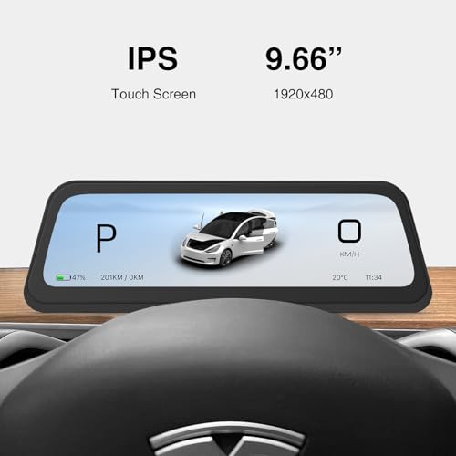 AAMHHM HUD für Tesla Model Y (2019-24) & Model 3 (2017-23): 9,66 blendfrei, Blind Spot-Warnung, Farbige Fahrspurführung/Dynamic Light Effect, Wireless CarPlay/Android Auto, Daten-Sync