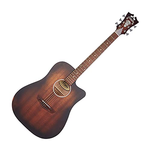 D'Angelico Electro Acoustic 6 String Solid-Body Electric Guitar, Right, Aged Mahogany (DAPLSD500AGDCP)