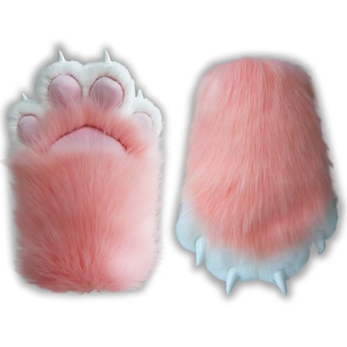 Pink Therian Paws Comfy Furry Paws Faux Fur Fursuit Paws, Fluffy Therian Stuff Therian Gear Therian Clothes, Cute Cat Paw Guanti Therian con artigli, Fox Paws Wolf Paws, Cosplay Furry Costume, Rosa,