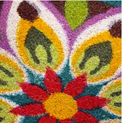 Evergreen Colorful Medallion Half-Round Shaped Coir Doormat | Mandala | 30 x 18 inches | Dirt Catching Natural | Heavy Duty | All-Season | Non-Slip Backing | Indoor and Outdoor Home Decor