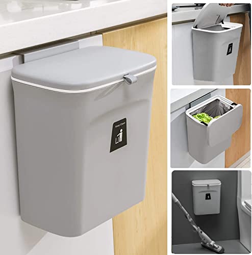 SENENQU Hängender Mülleimer für Küche, 9 l, mit Deckel, Camping, Auto, Schranktüren, Badezimmer – 29,5 x 13 x 23,7 cm