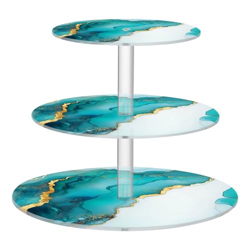 Zathe Turquoise White Marble Circular Acrylic Tray Waterproof Three-Layer Display Trays Store Sundries In The Entrance Hall