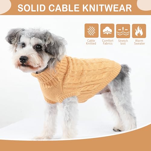 Image of Dog Sweaters Small Dog Clothes for Winter Solid Knitted Puppy Sweater Warm Pet Cat Sweater Doggy Pullover Outfit with Heart-Shape Design(Light Brown, Medium)