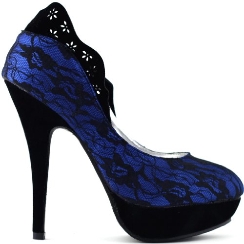SHOW STORY Sexy Two Tone Closed-Toe Lace Platform High Heel Stiletto Pumps,LF30443
