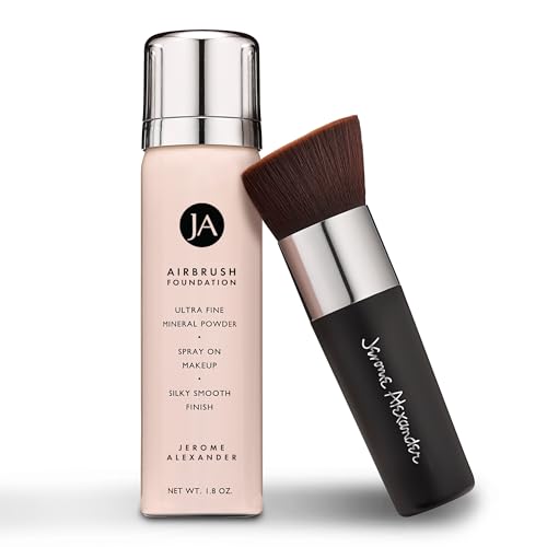 MagicMinerals AirBrush Foundation by Jerome Alexander – 2pc Set with Airbrush Foundation and Kabuki Brush - Spray Makeup with Anti-aging Ingredients for Smooth Radiant Skin (Dark)
