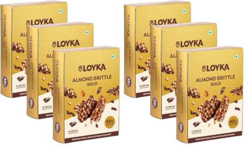 Image of LOYKA Almond Brittle Gold Choco Box - 6 Packs X 14 Pcs|Premium Chocolate Gift Hamper|Choco & Nut Dryfruit Delicacy|Roasted California Almonds (40%),Dark Choco,Salted Caramel,Any-Time Snack - 612 Gm