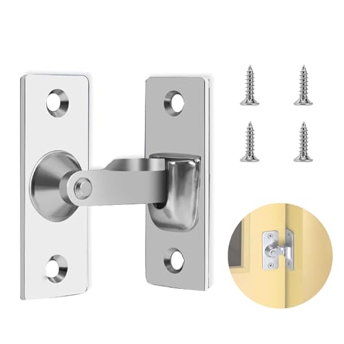 Cerradura de puerta corredera, 90 grados, cerrojo de puerta en ambos lados, ángulo recto, con tornillos, de acero inoxidable, para valla de madera, puerta de jardín, puerta de granero (plata)