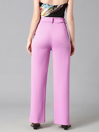 Image of KOTTY Women's High Rise Cotton Blend Relaxed Fit Trousers Lavender Purple