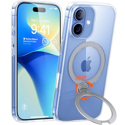 TORRAS iPhone 17 用 ケース【多機能一体・360°新定点回転スタンド】 Magsafe対応 【Ostand Q3 Spin】高耐久性 耐衝撃 ゼンマイ式スタンド リング 縦横両対応 マグネット搭載 急速充電対応 指紋防止 クリア