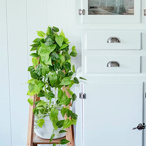 Image of LOYWREE 35.4in Artificial Plants in Black Pot Realistic Fake Hanging Potted Greenery with Faux Ivy Vine & Pothos - Ideal for Shelf, Home, Office, Indoor & Outdoor Garden Decor