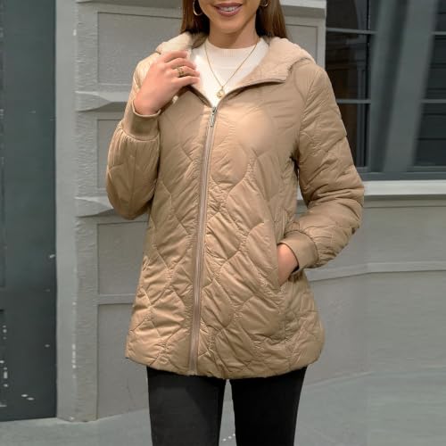 Womens Quilted Down Coats with Hood Warm Sherpa Lined Cozy Puffer Jackets - image 4