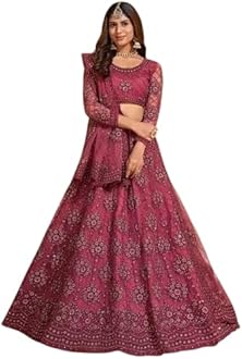 FebsticaWomen's Net Embroidered Work Semi-Stitched Lehenga Choli With Dupatta Ready to Bridal Wedding Lehenga Choli for Womens