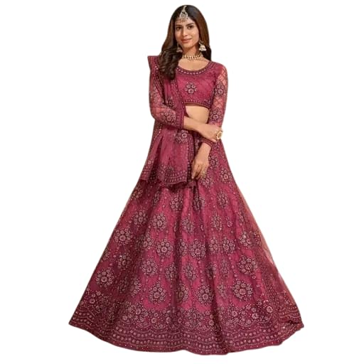 FebsticaWomen's Net Embroidered Work Semi-Stitched Lehenga Choli With Dupatta Ready to Bridal Wedding Lehenga Choli for Womens