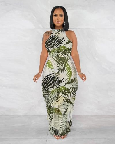 Image of YUEWOO 2 Piece Outfits for Women Sexy Crop Top Ruched Bodycon Maxi Dresses Fringe Skirt Sets Night Club Jumpsuits
