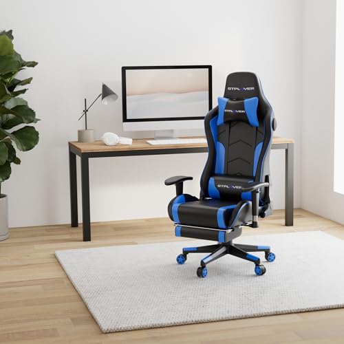 Image of GTPLAYER Gaming Chair with Footrests, Bluetooth Speaker, Music Chair, Ergonomic Computer Chair, Desk Chair, Blue