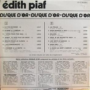Le Disque D'Or D'Edith Piaf